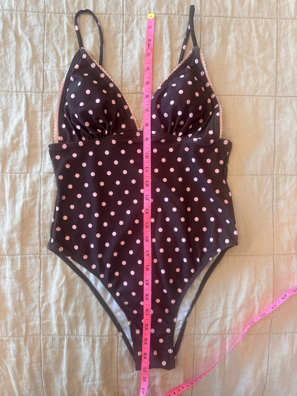 Brown Polka Dot One-Piece Swimsuit with Pink Dots - Women Swim - Picture 6 of 7